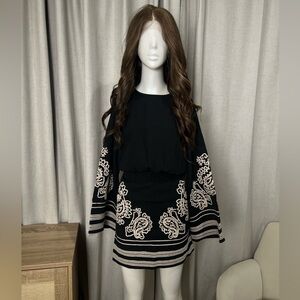 H&M Embroidered dress Black/cream